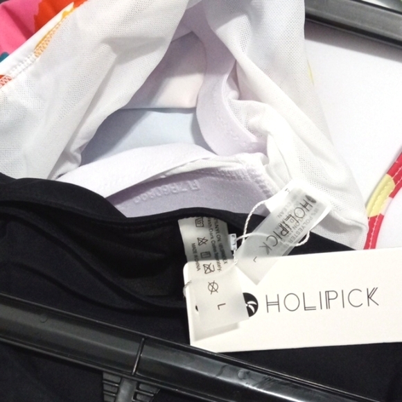 HOLIPICK MULTI COLORED TANKINI BLACK MID RISE BOTTOMS SIZE LARGE NWT - Picture 6 of 6